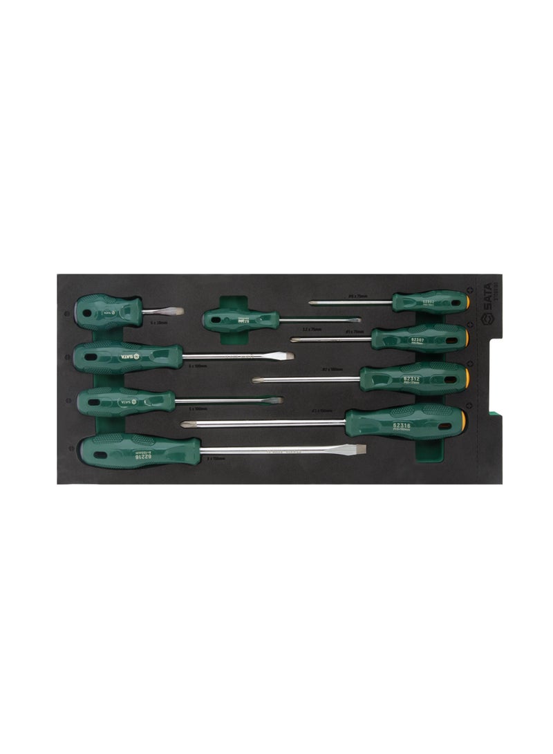 Sata 9-Piece Screwdriver Set ST09916G, Acetate Handle Combination Flat & Phillips Screwdrivers, Magnetic Tips, Heavy-Duty Hand Tool Tray Set for Garage & Workshop - Image 2